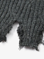 Knitted Distressed Diamond Pattern Raw Edge Sweater
