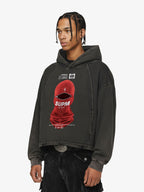 Retro Bandit Hat Graphic Distressed Cropped Hoodie