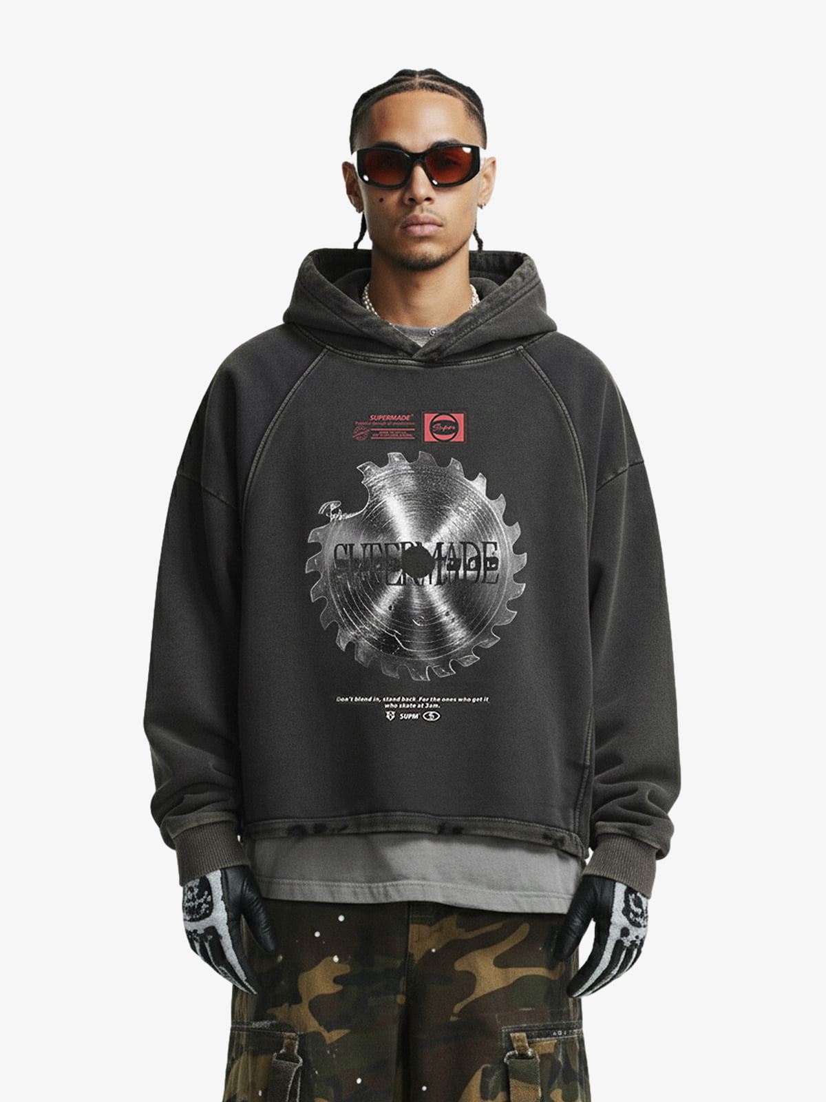 Industrial Saw Blade Graphic Cropped Hoodie