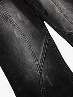 Vintage Washed Asymmetric Panel Stitch Jeans