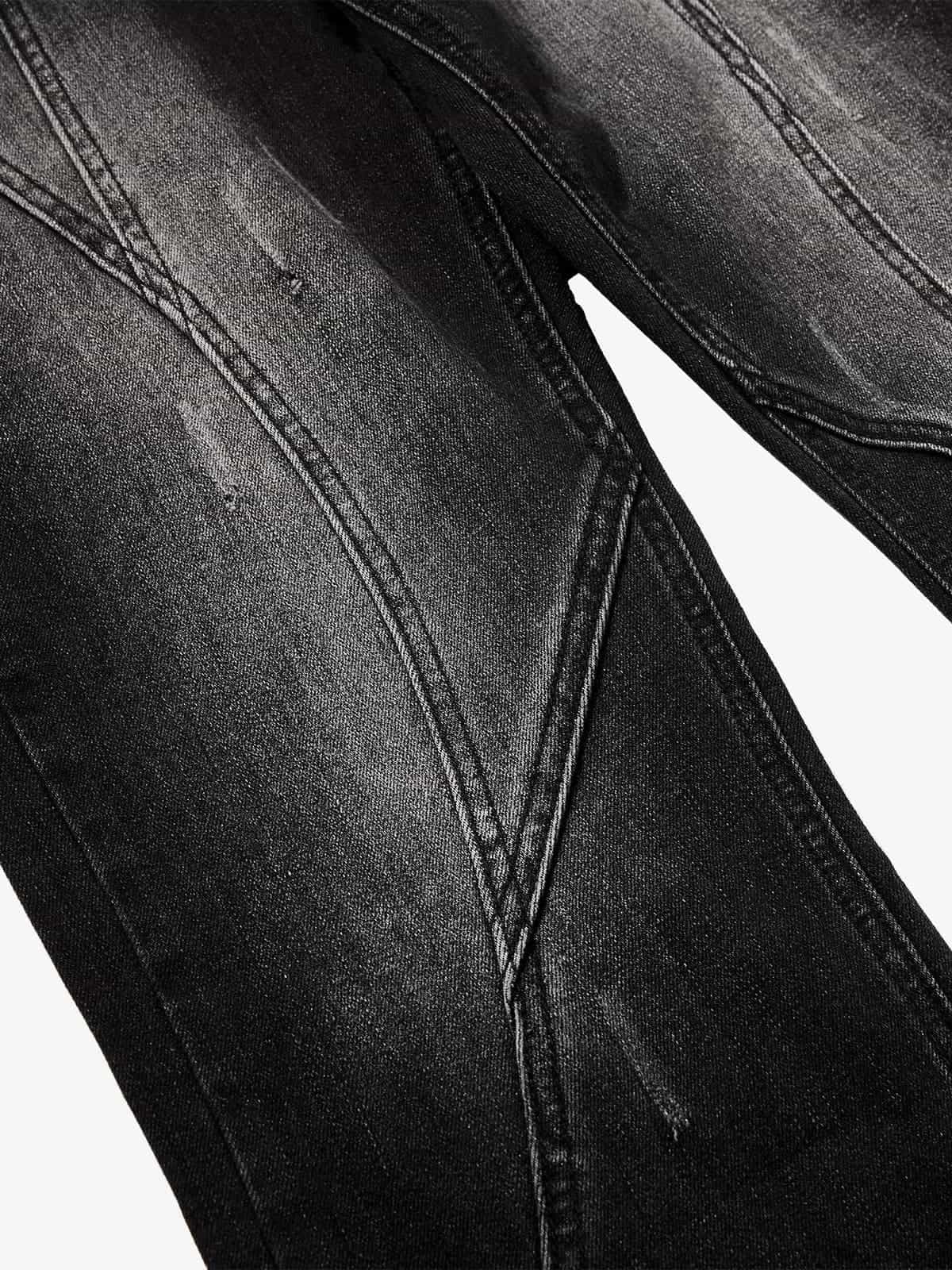 Vintage Washed Asymmetric Panel Stitch Jeans