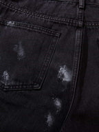 Retro Rhinestone Graffiti Washed Straight Jeans
