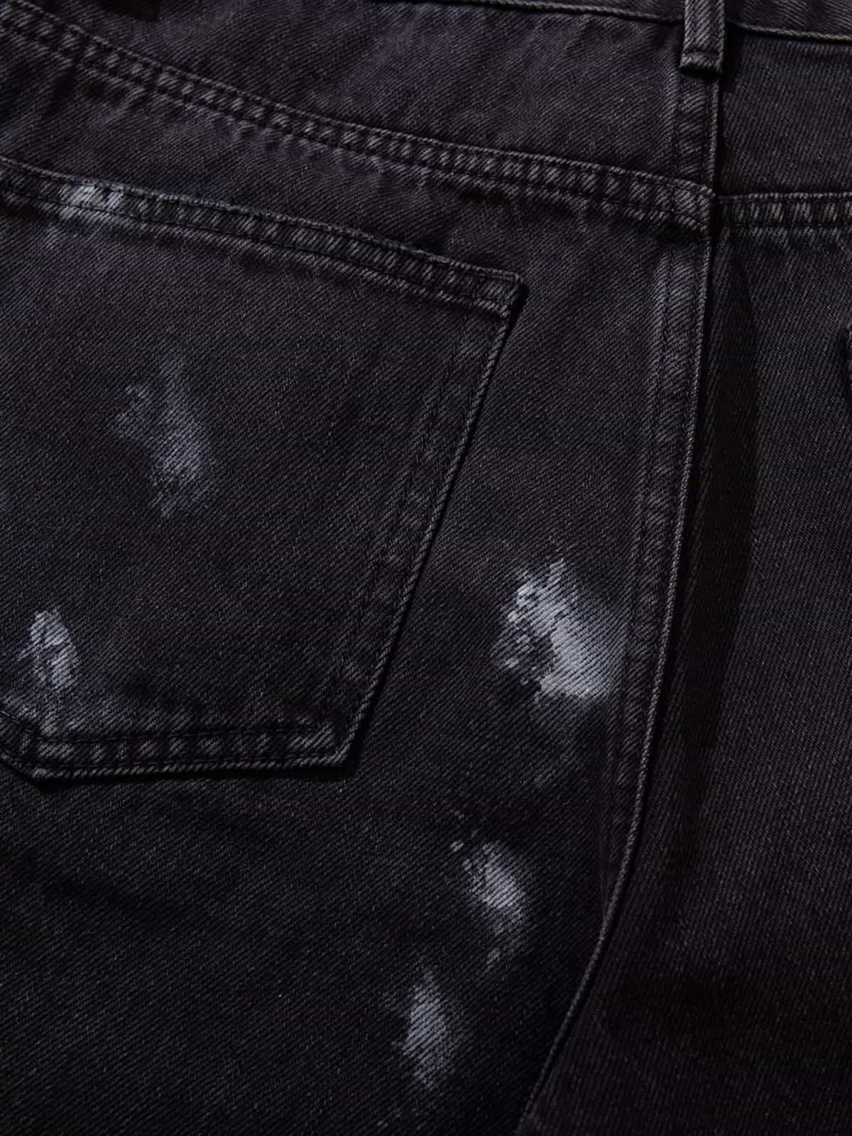 Retro Rhinestone Graffiti Washed Straight Jeans