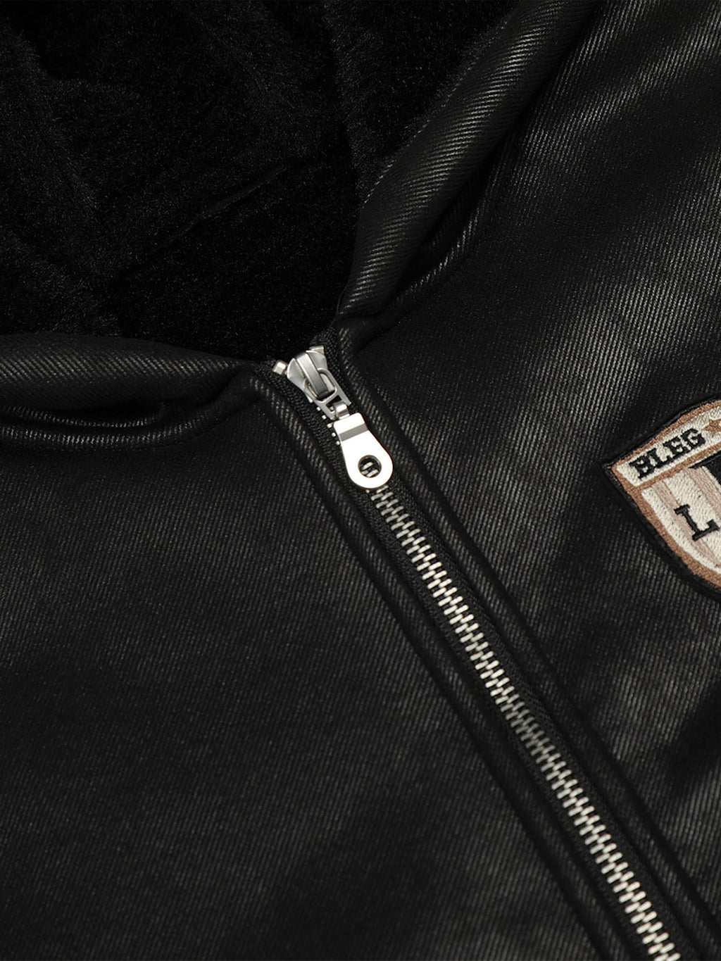 Vintage Leather Badge Fleece-lined Hooded Zip Bomber Jacket - 2547