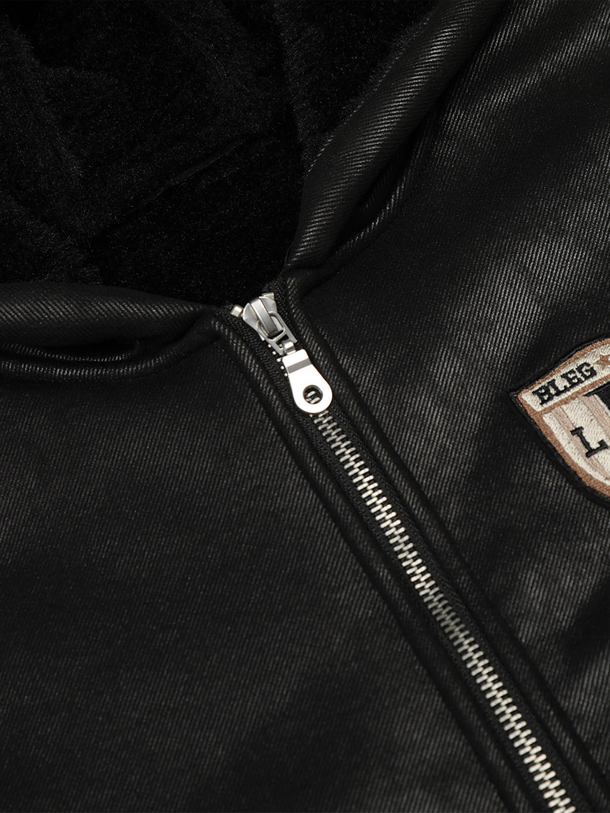 Vintage Leather Badge Fleece-lined Hooded Zip Bomber Jacket - 2547