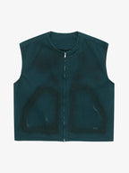 Airbrush Print Sleeveless Vest & Straight Leg Jeans Set