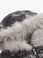 Vintage Camo Faux Fur Hood Padded Bomber Jacket