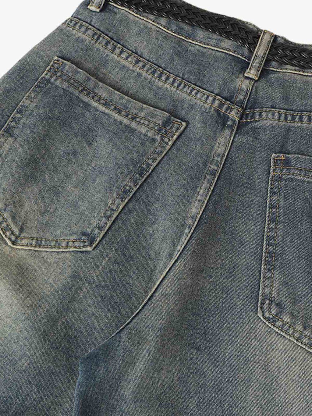 Braided Drawstring Waist Patchwork Cargo Jeans
