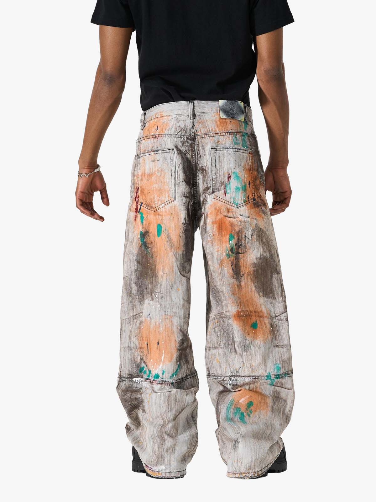 Abstrac Paint-Splattered Panel Jeans