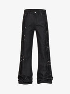 Studded Pleat Wide Leg Denim Jeans - 2606