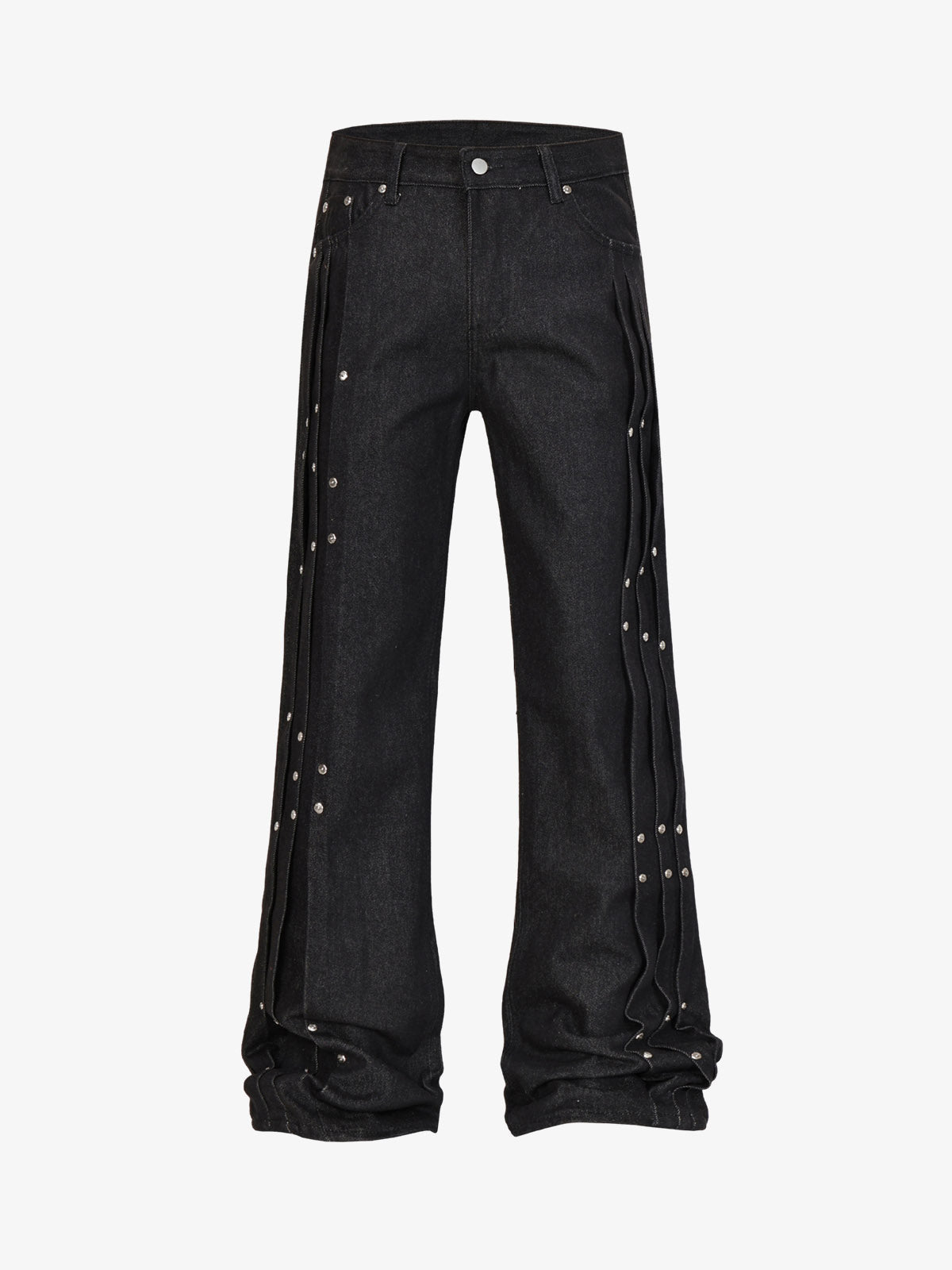 Studded Pleat Wide Leg Denim Jeans - 2606
