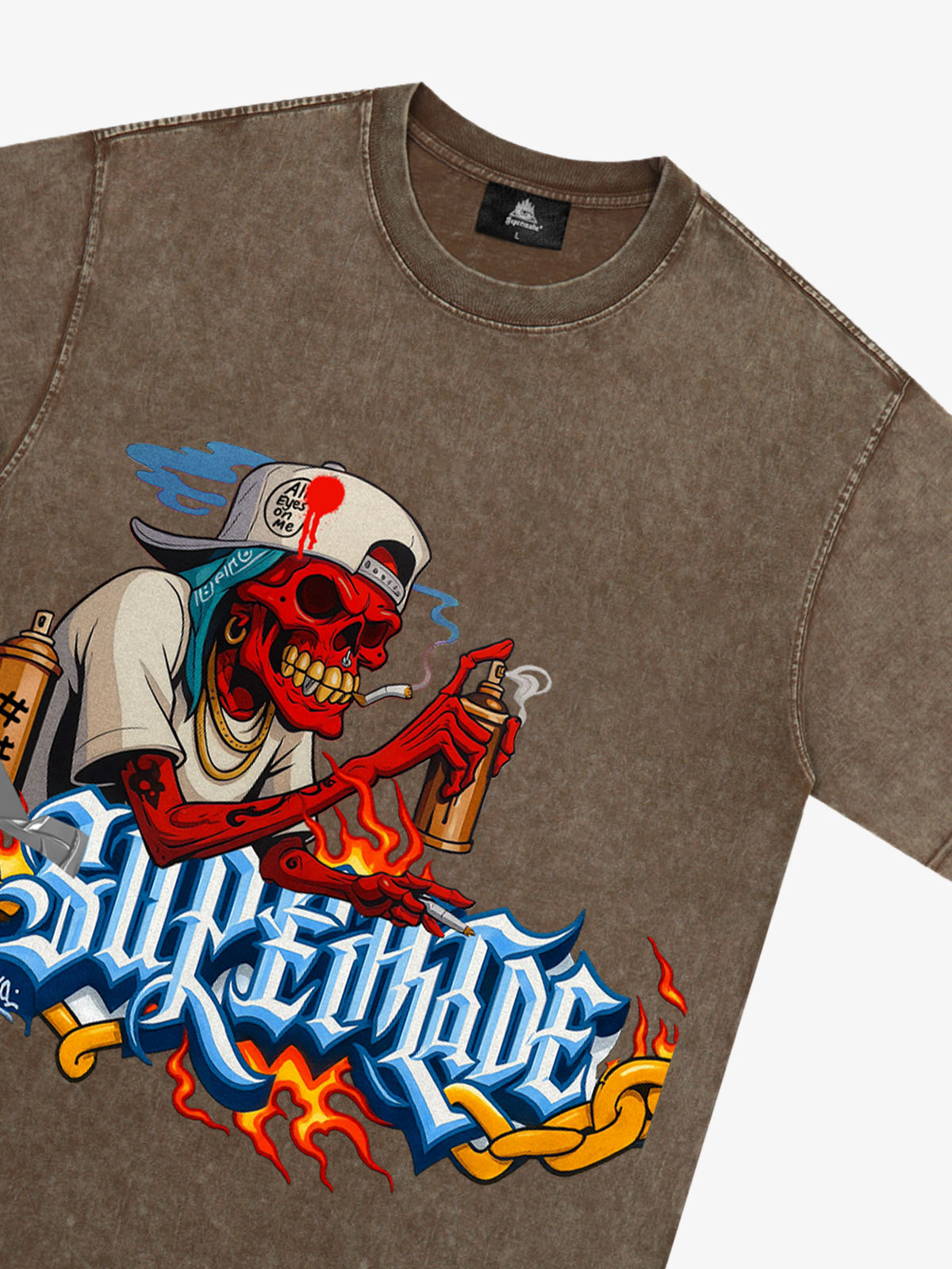 Street Skull Graffiti Artist Flame Flower Font T-Shirt