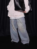 Distressed Contrast Drawstring Knee-Length Jeans