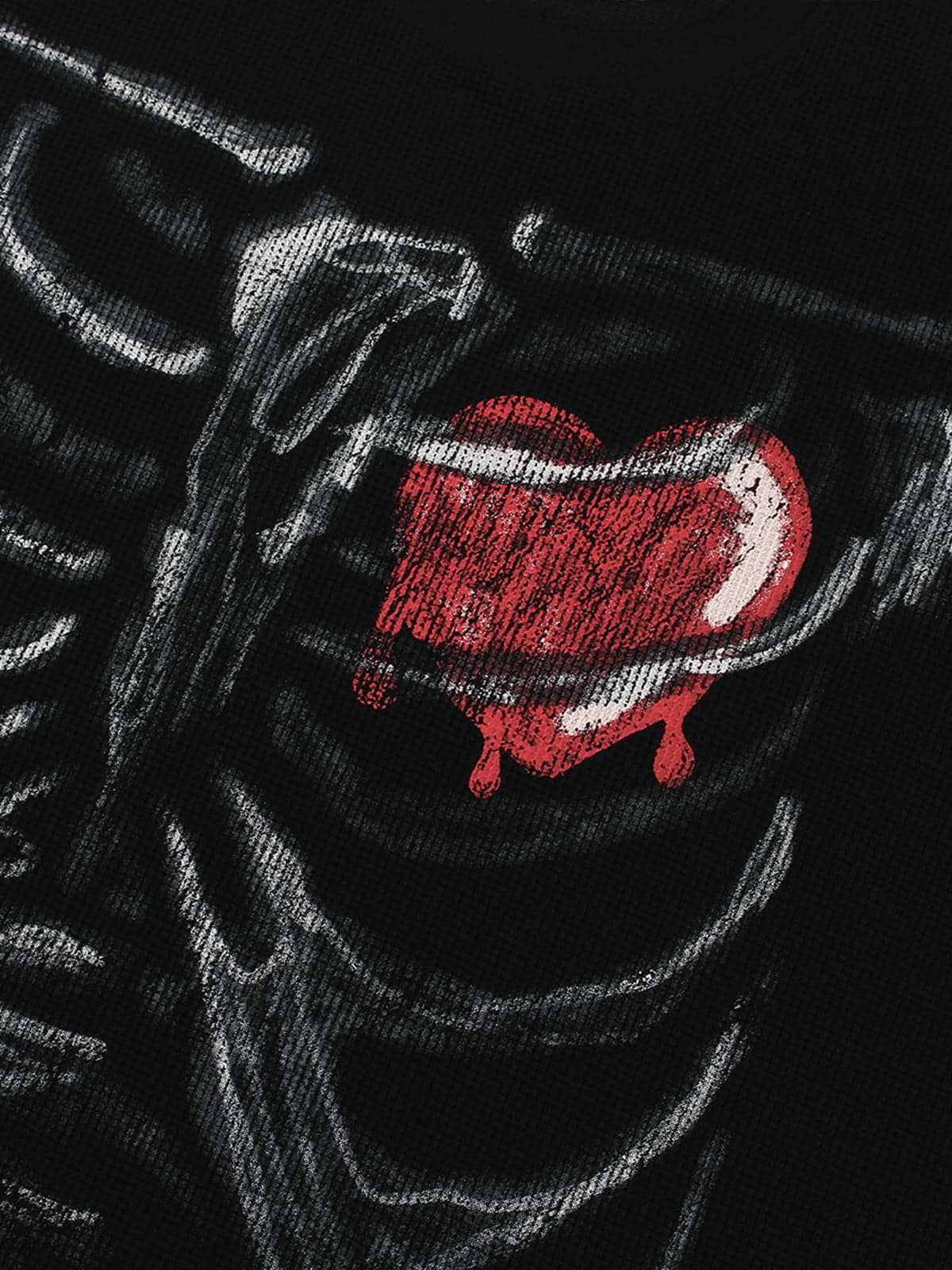 Skeleton & Melted Heart Graphic Waffle Knit T-Shirt