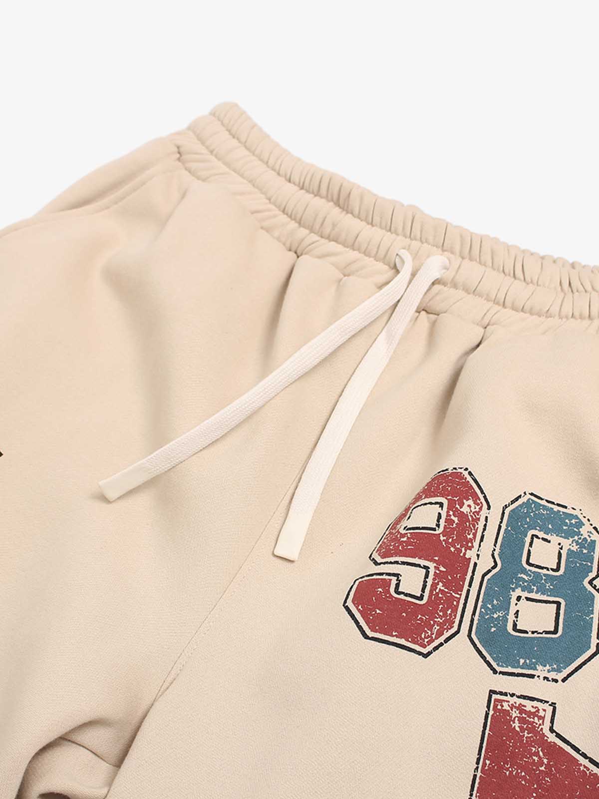 Retro Color-Block Letter Print Baggy Pants