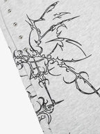 Floral Line Art Studded Wide Leg Drawstring Sweatpants