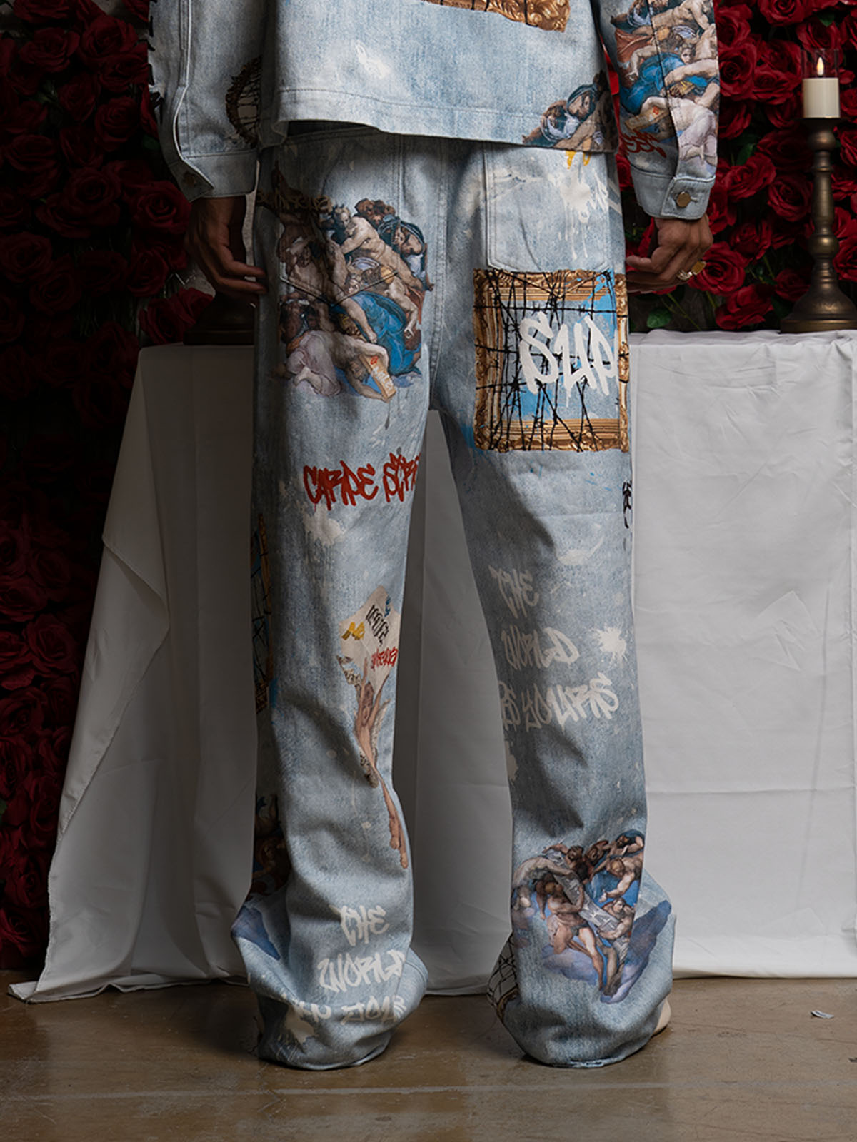 Retro Artistic Graffiti Angelic Prints Baggy Jeans - 2574