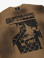 Grunge Graphic Distressed Cage Striped Long-Sleeve T-Shirt