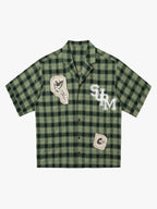 Plaid Applique Printed Short Sleeve Shirt - 2463