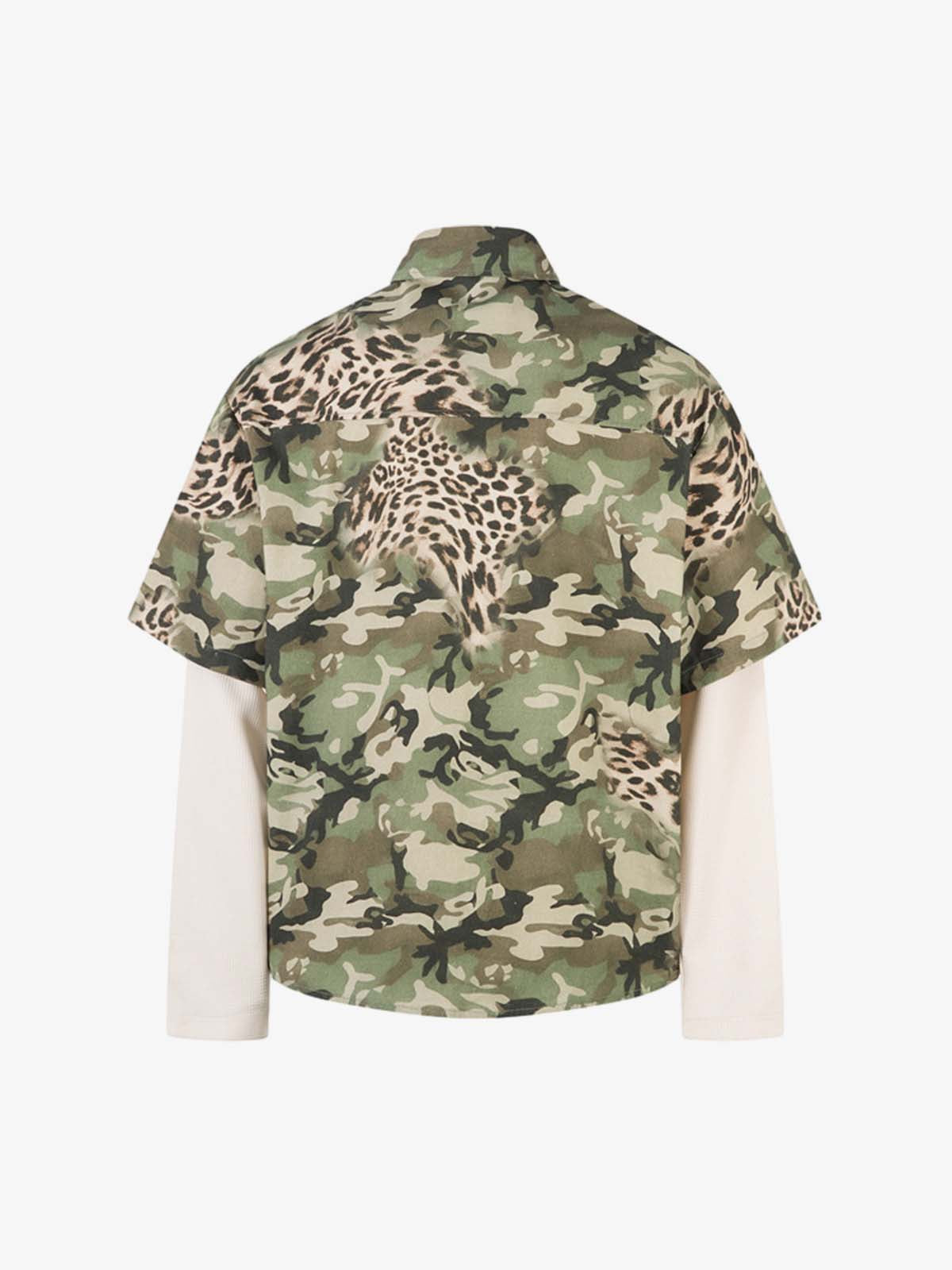 Camouflage Leopard Patchwork Layered Shirt
