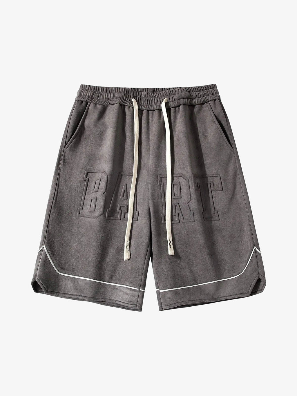 Retro Letter-Stamped Suede Drawstring Shorts