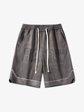 Retro Letter-Stamped Suede Drawstring Shorts