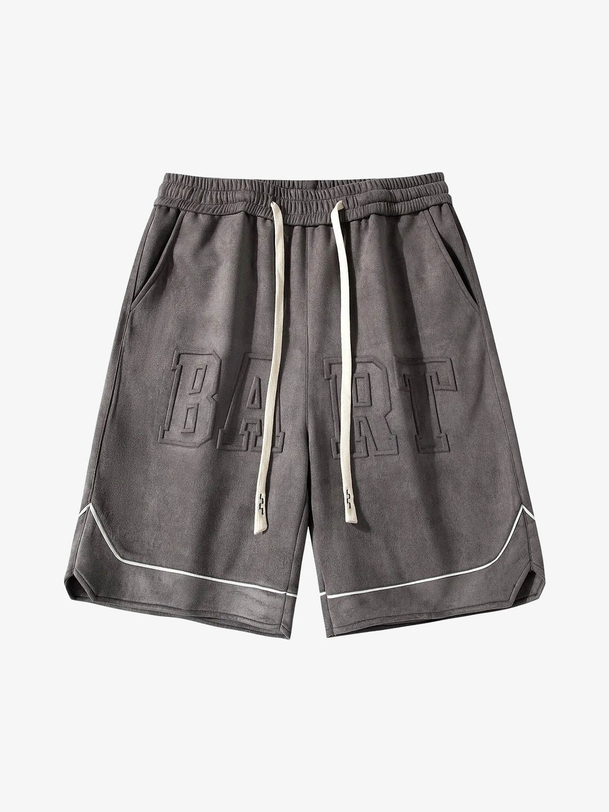Retro Letter-Stamped Suede Drawstring Shorts