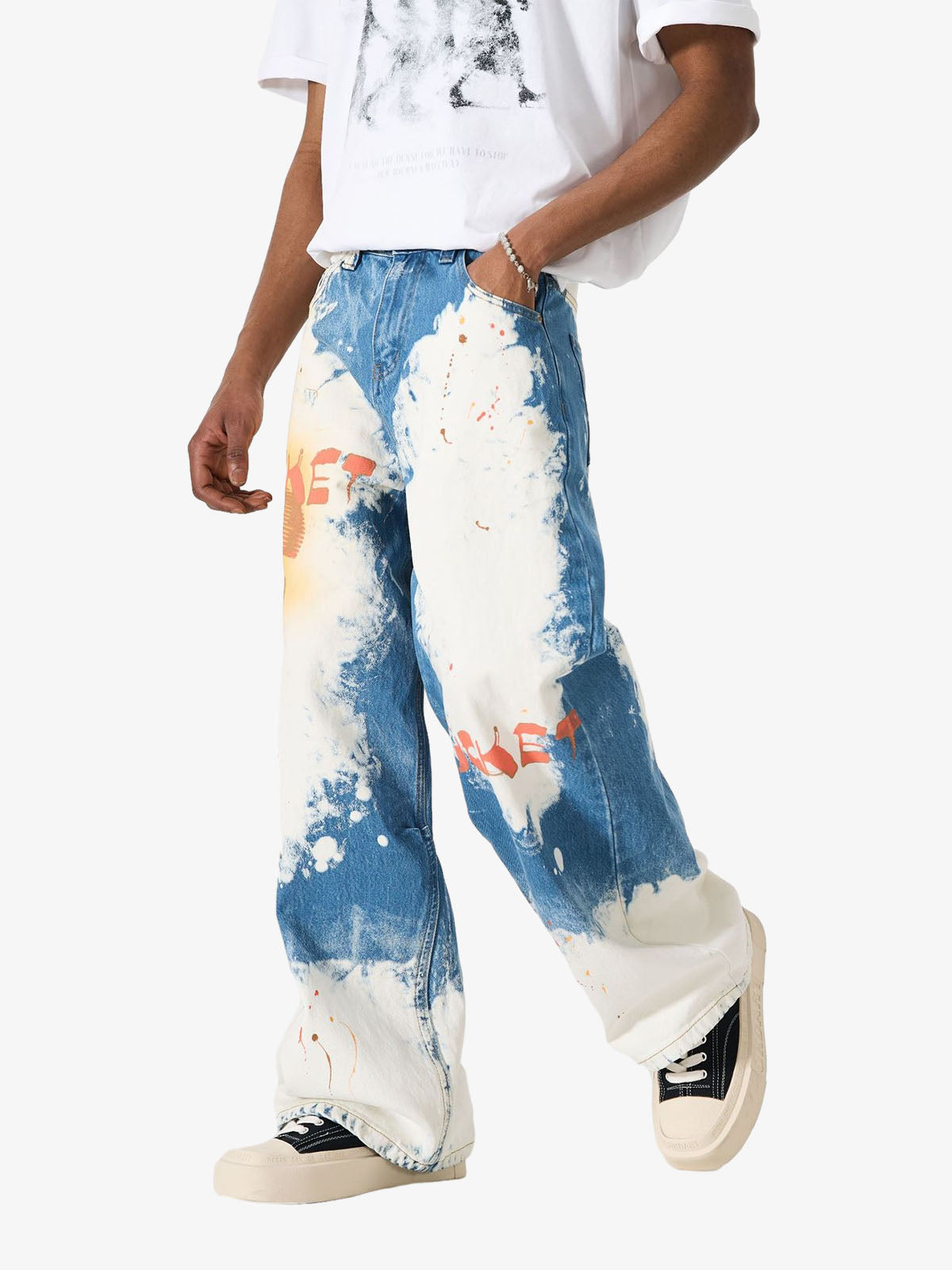 Bleached Paint Splatter Graphic Jeans