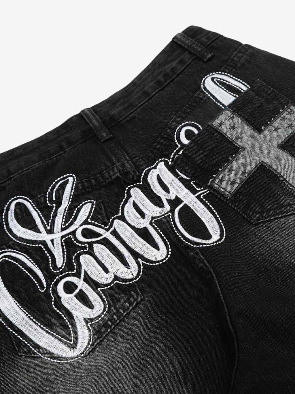 Vintage Embroidered Cross Washed Scimitar Jeans