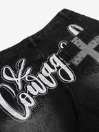 Vintage Embroidered Cross Washed Scimitar Jeans