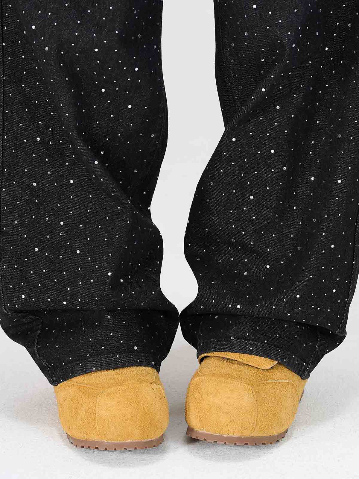 Star Rhinestone Embellished Baggy Jeans