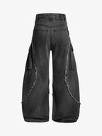 Retro Washed Distressed Deconstructed Patchwork Barrel Jeans