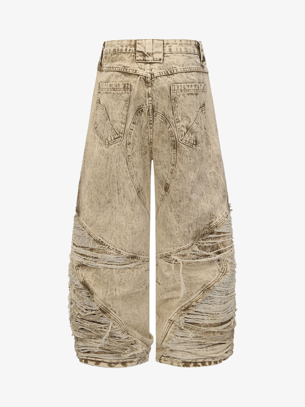 Distressed Raw-Edge Panel Sculpted Wide-Leg Jeans - 2590