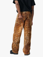 Croc Texture Washed Wide Leg Jeans