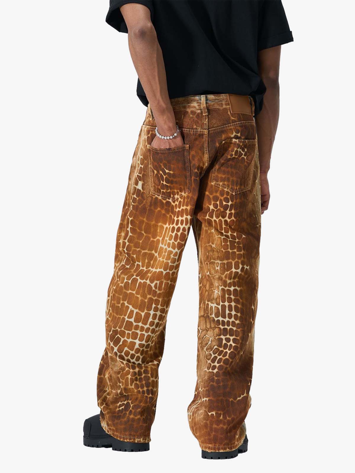 Croc Texture Washed Wide Leg Jeans