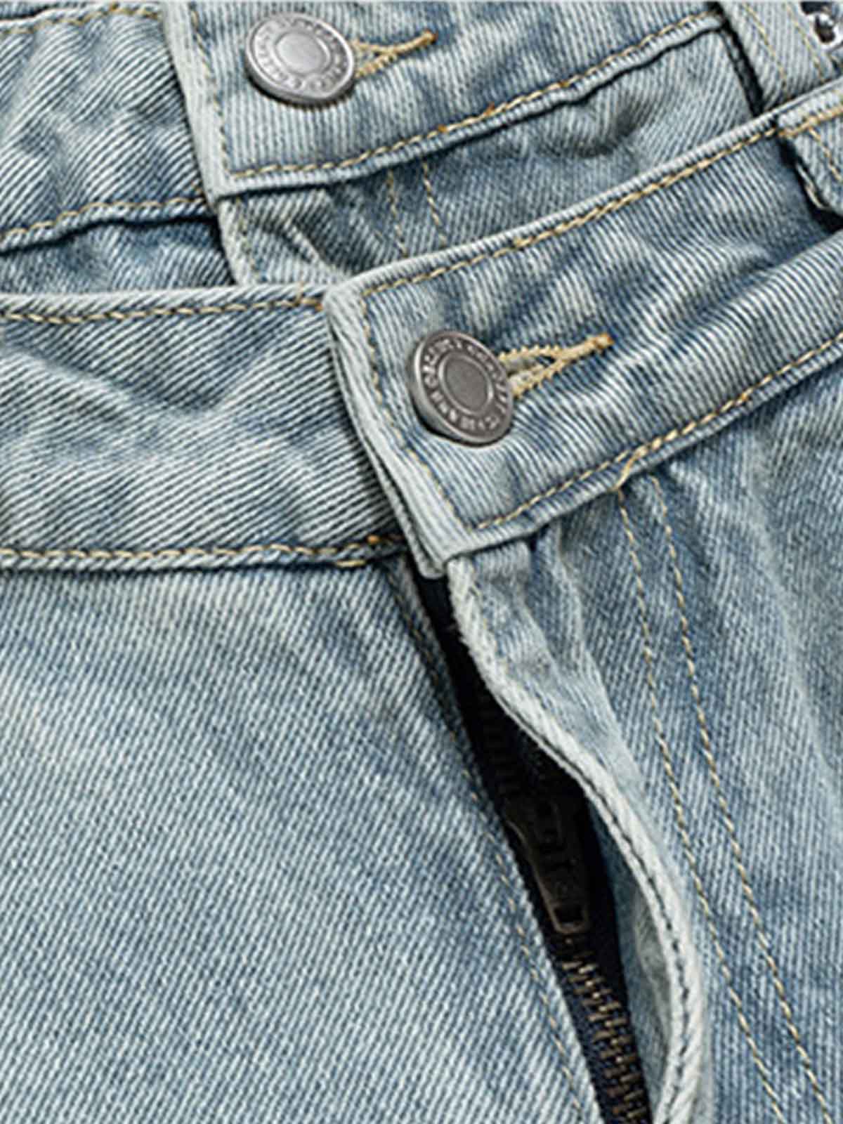 Layered Waist Vintage Washed Wide Leg Jeans
