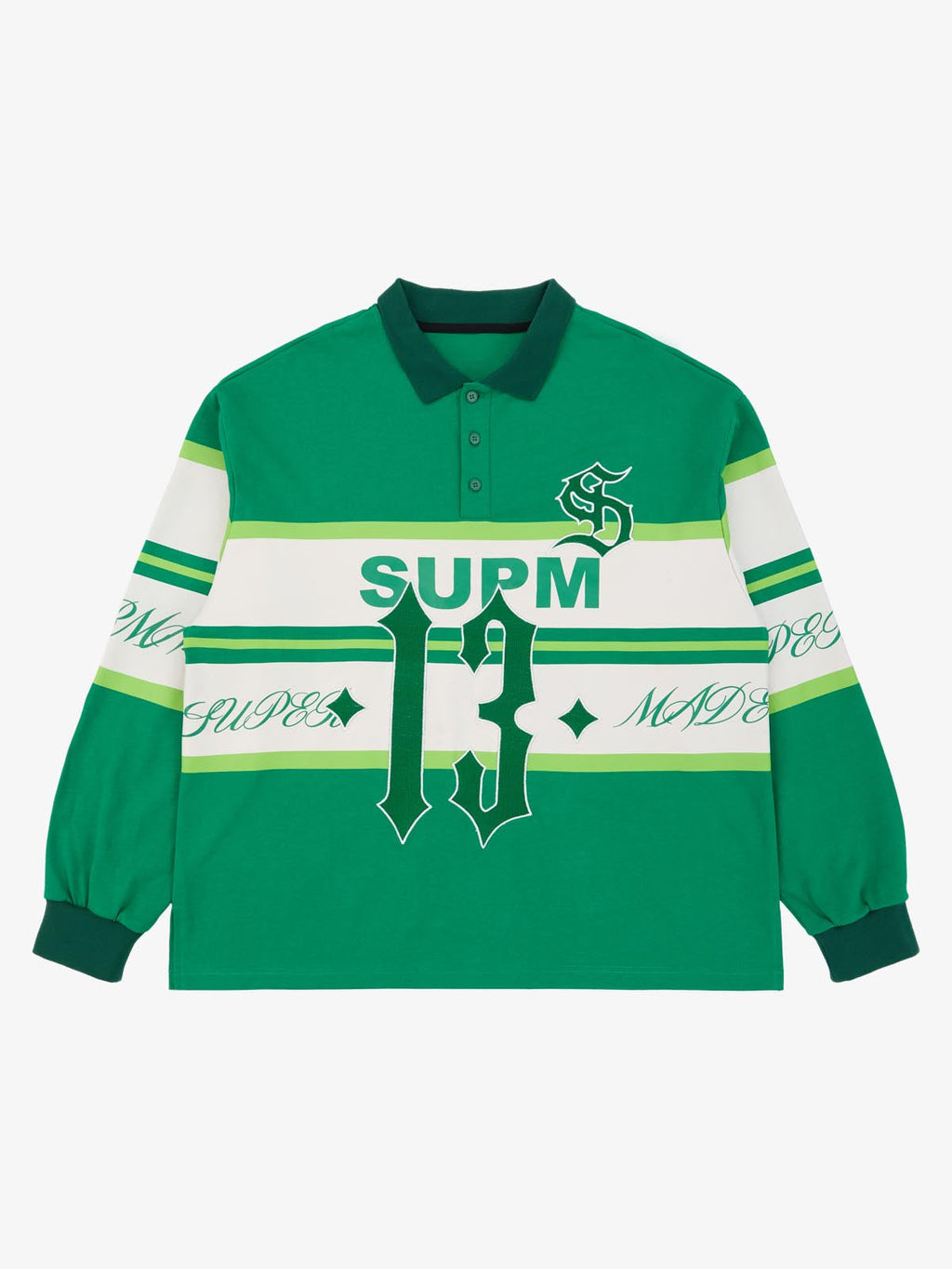 Gothic Number Stripe Rugby Collar Sweatshirt