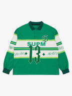 Gothic Number Stripe Rugby Collar Sweatshirt