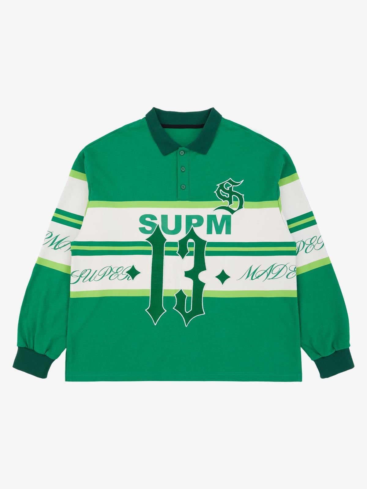 Gothic Number Stripe Rugby Collar Sweatshirt