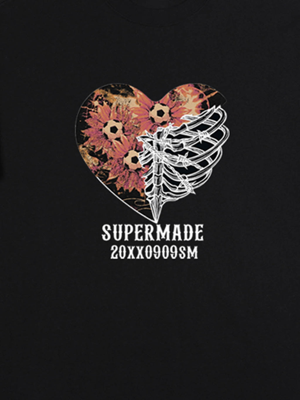 Floral Skeleton Heart Soccer Graphic T-Shirt
