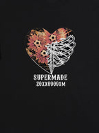 Floral Skeleton Heart Soccer Graphic T-Shirt