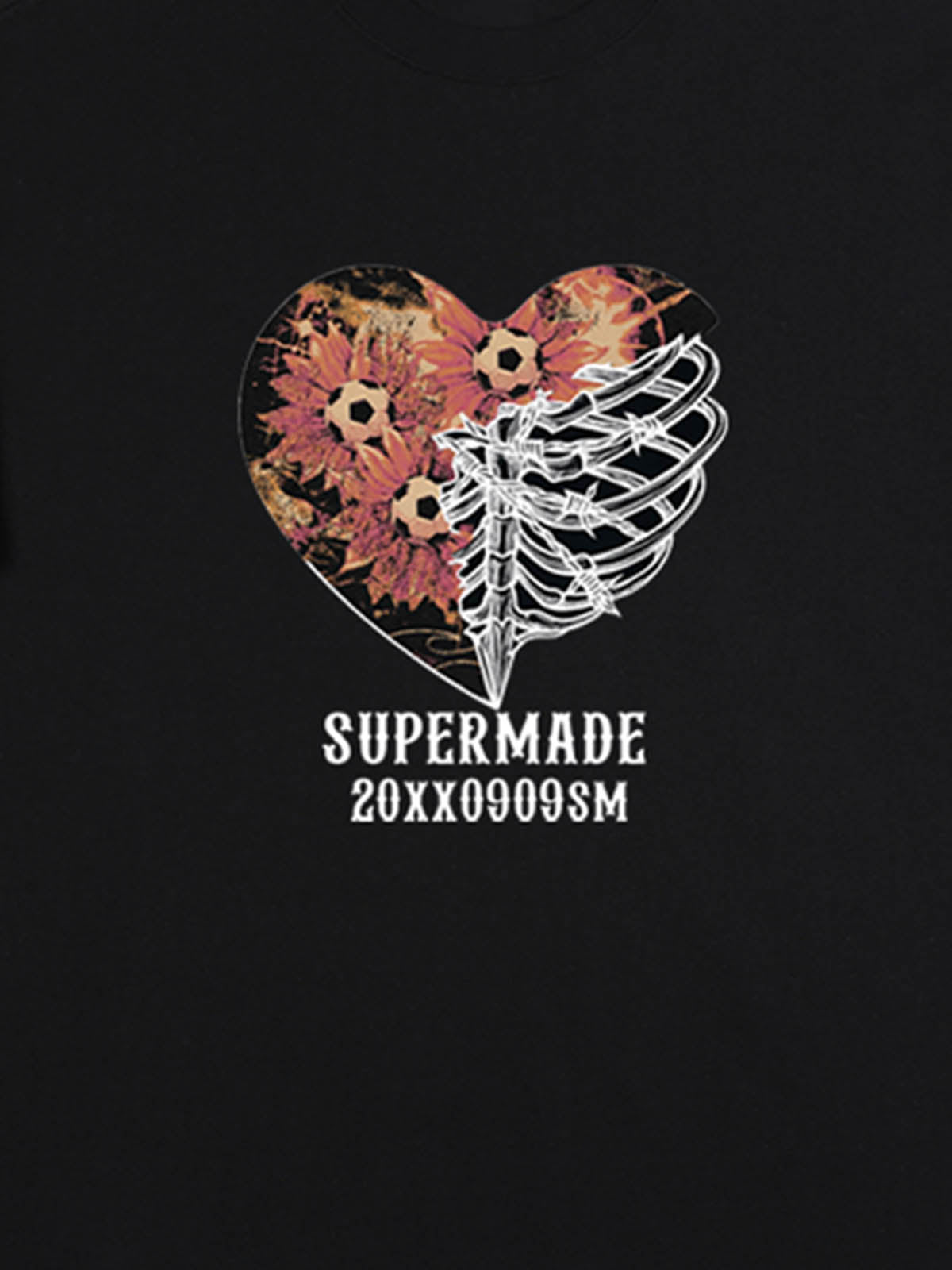 Floral Skeleton Heart Soccer Graphic T-Shirt