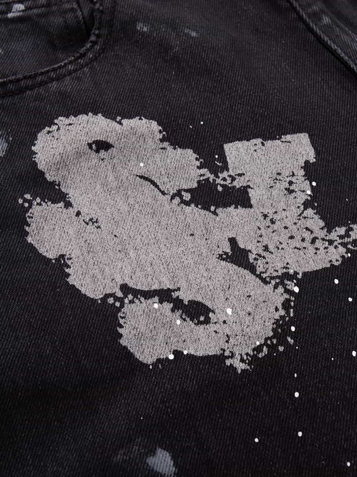 Retro Rhinestone Graffiti Washed Straight Jeans