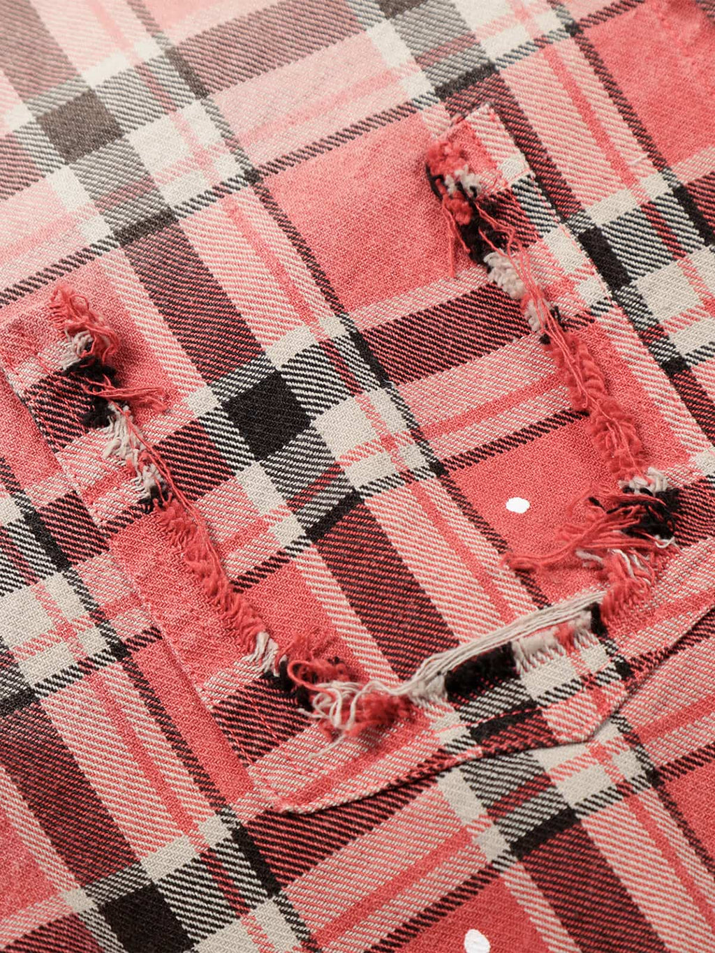 Paint Splatter Plaid Frayed Hem Button Up Shirt