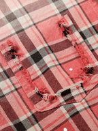 Paint Splatter Plaid Frayed Hem Button Up Shirt