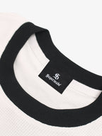 Heart Slogan Graphic Contrast Sleeve Waffle Knit T-Shirt