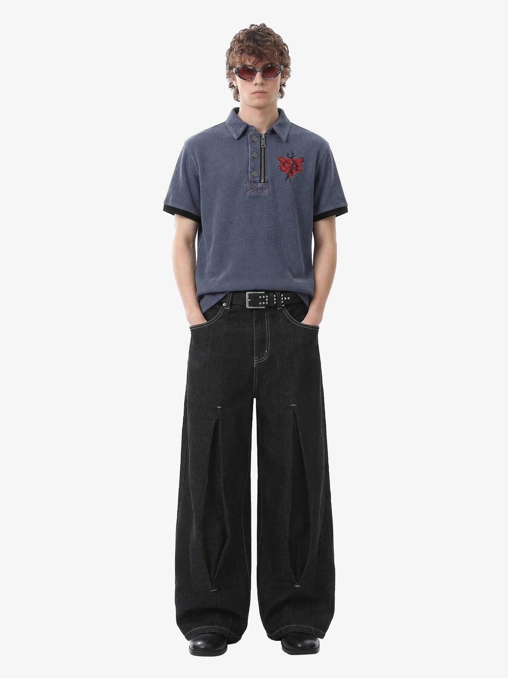 Pleated precipice Graphic Print Wide Leg Pants