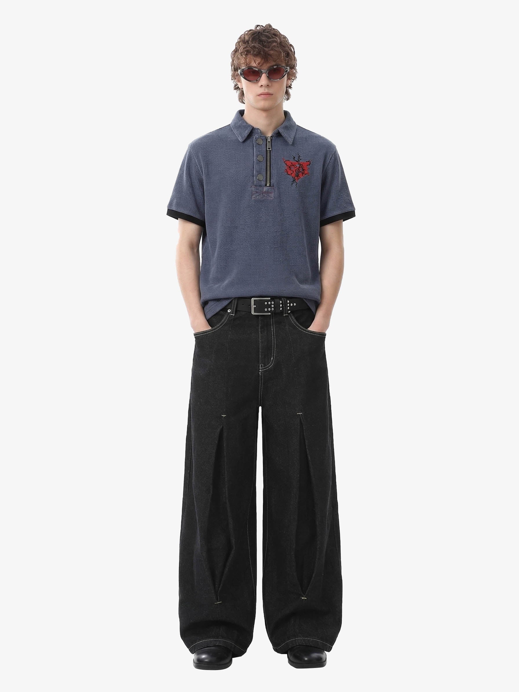Pleated precipice Graphic Print Wide Leg Pants