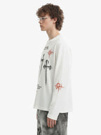 Letter Print Waffle Cross Long-Sleeved T-Shirt