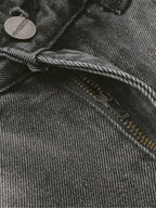 Washed Distressed Raw Edge Barrel Jeans - 2402